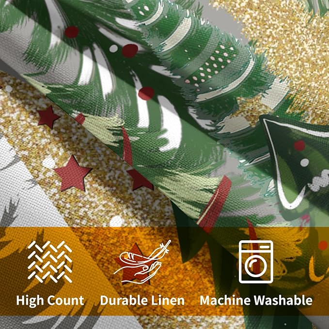 Kawani Christmas Grey Throw Pillow Covers 22x22 Inches, Set of 2 Gold Green Xmas Trees Snow Square Pillowcase Cotton Linen Cushion Cover for Couch Chair Sofa Bed Living Room Decor
