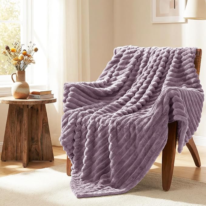 HIMEET Dusty Purple Throw XL Blanket, 300GSM Ribbed Fleece, 50 x 70 Inches | Ultra Soft Flannel, All-Season Lightweight Warmth, Extra Coverage for Couch Lounging, Home Room Decor, Machine Washable