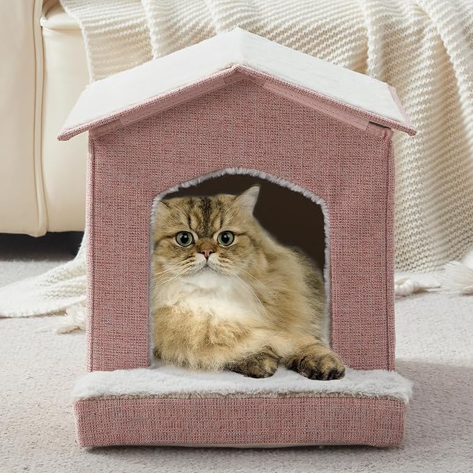 Cat Beds for Indoor Cats,Cat Houses,Cat Cave with Orthopedic Cushion,Foldable Cat Condos,Hideaway,Shelter,Pink Cat Tent for Small Dogs and Rabbit,Squirrel