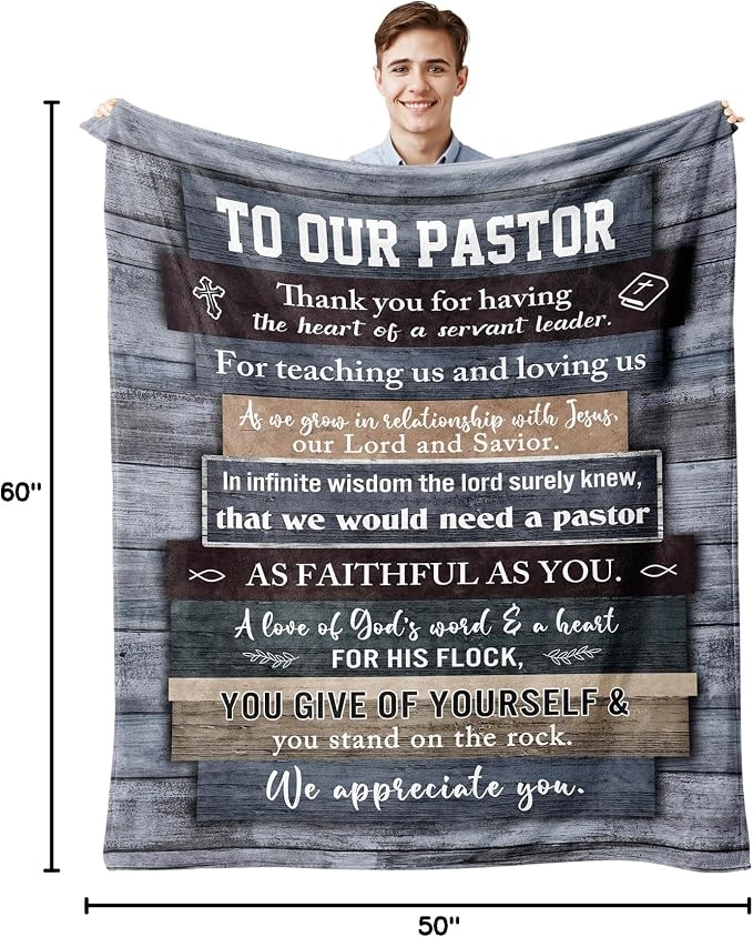 Pastor Appreciation Gifts, Pastor Gifts for Men, Unique Pastor Gifts Blanket 60"x50", Gifts for Pastor, Christian Pastor Gifts, Thank You Gift for Pastor, Catholic Religious Gifts for Pastor