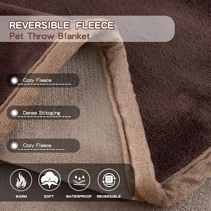 Waterproof Pet Blanket for Small Dogs and Cats | Reversible Flannel Fleece Throw Blanket for Sofa Couch Puppy Leakproof, Washable Furniture Protector 30"x40",Brown