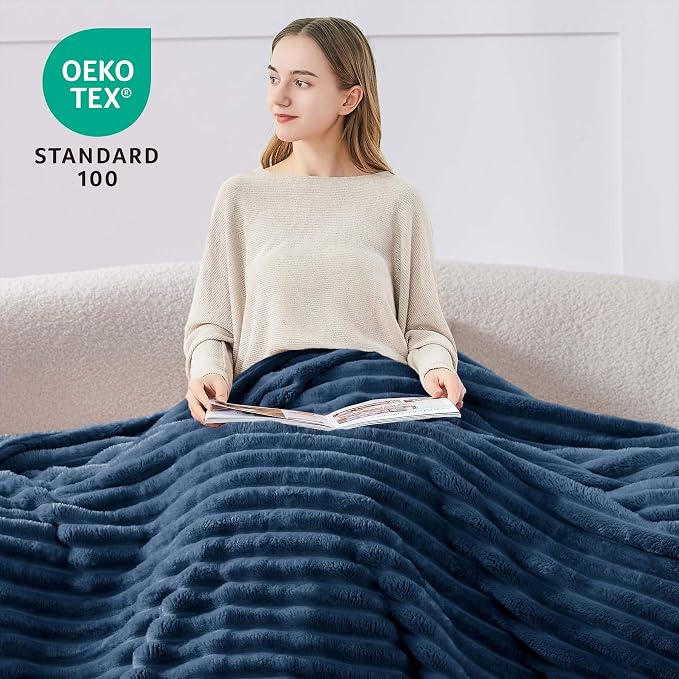 BEDELITE Ribbed Fleece Throw Blanket for Couch, Navy, 50"x70" | Ultra-Soft Plush Fleece, Warm Yet Lightweight, Ribbed Texture, Home Decor, Machine Washable, Giftable, All-Season Use