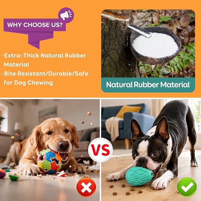 Interactive Treat Dispensing Dog Toy, Natural Rubber Chew Toy for Aggressive Chewers, Stuffable Treat Toy for Large & Medium Dogs, Mental Stimulation for Dogs, Boredom Relief, Blue