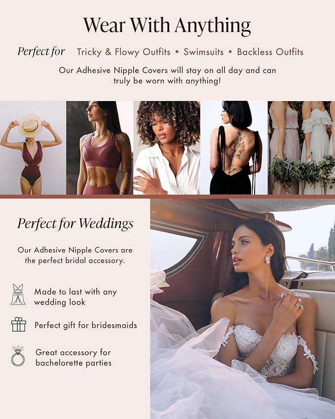 Reusable Silicone Nipple Covers - Waterproof, Nude, 4 Shades - Sticky Breast Stickers for Strapless Dress