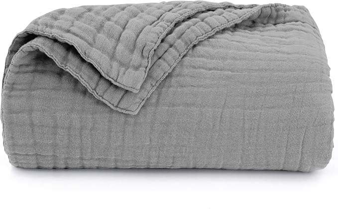 Love's cabin 100% Cotton Muslin Blanket, 6 Layer Lightweight Breathable Gauze Large Throw Blanket 50 x 70 Inches, Soft Cooling All Season Blanket for Couch or Sofa, Medium Grey