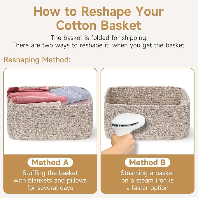 3 Pack Storage Baskets for Organizing, 13.7×9.5×6.3", Red | Woven Baskets for Shelves, Cotton Rope Basket for Gifts Empty, Closet Organizer Bins with Handles, Cube Decorative Box