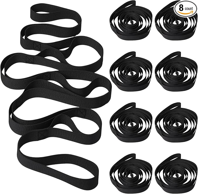 Foilswirl 8 Pack Stretching Strap with 10 Loops Bulk Yoga Strap Bulk for Physical Therapy Stretch Bands with Loops Non Elastic Bands for Exercise Dance