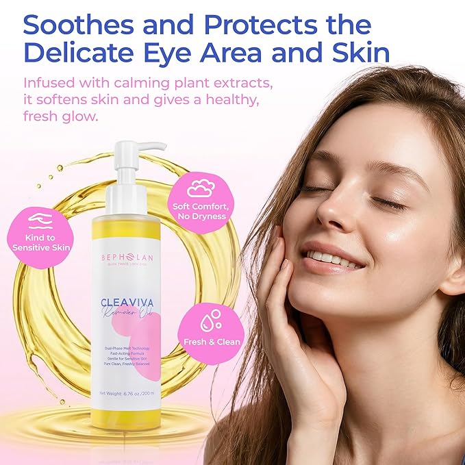 BEPHOLAN Deep Cleansing Oil, Hydrating Makeup Remover for Waterproof Makeup & Sunscreen, Sea Buckthorn Oil Cleanser with Jojoba & Camellia for Sensitive Skin, Pore Cleansing – 6.76fl oz