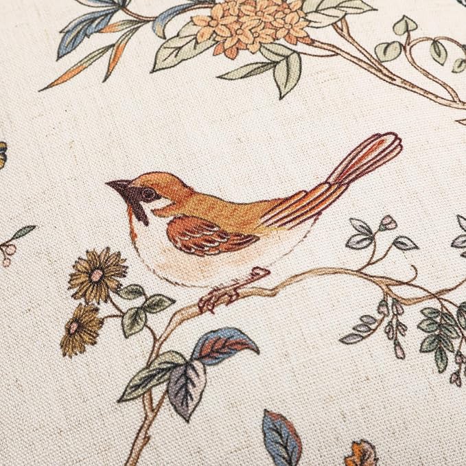 Designer Linen Throw Pillow Cover,Set of 2,20"x12"-Cornucopia A | Elegant French Rectangle Pillow Cover,Concealed Zipper,Floral and Bird Pattern,Sofas,Bedroom,Living Room,Lounge Chairs