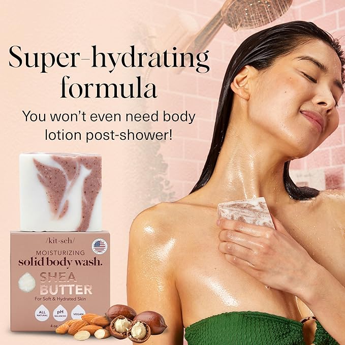Kitsch Shea Butter Exfoliating Body Wash Bar – Moisturizing Bar Soap & Gentle Soap Bar with Plant-Based Exfoliants – Hydrates, Softens & Soothes Skin – Paraben, Silicone & Sulfate-Free - 4 oz