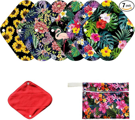 7pcs Set Resuable Menstrual Pads Including 1pc Mini Wet Bag +6pcs Reusable Washable Stay Dry Cloth Menstrual Pad/Women Sanitary Pads/Mama Panty Liners