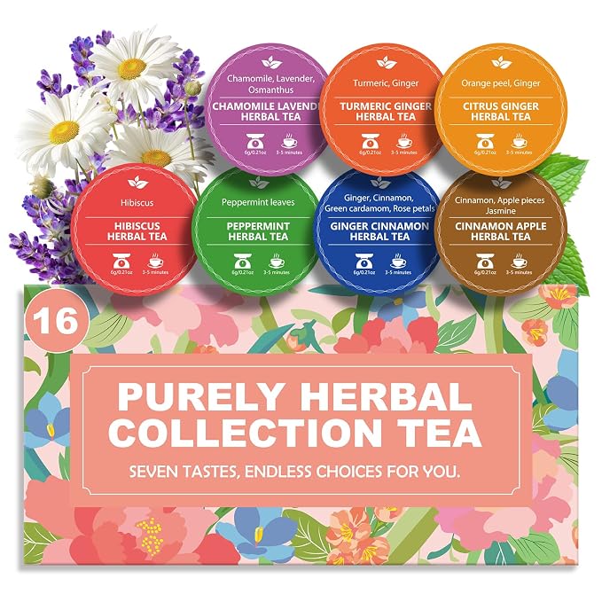 Wellness Loose Leaf Tea Collection Gift Set, 7 Flavors Assorted Herbal Tea For Tea Lovers, Birthday, Mother's Day, Anniversary, Christmas Gift for Men/Women （16 Cans/1 Box)