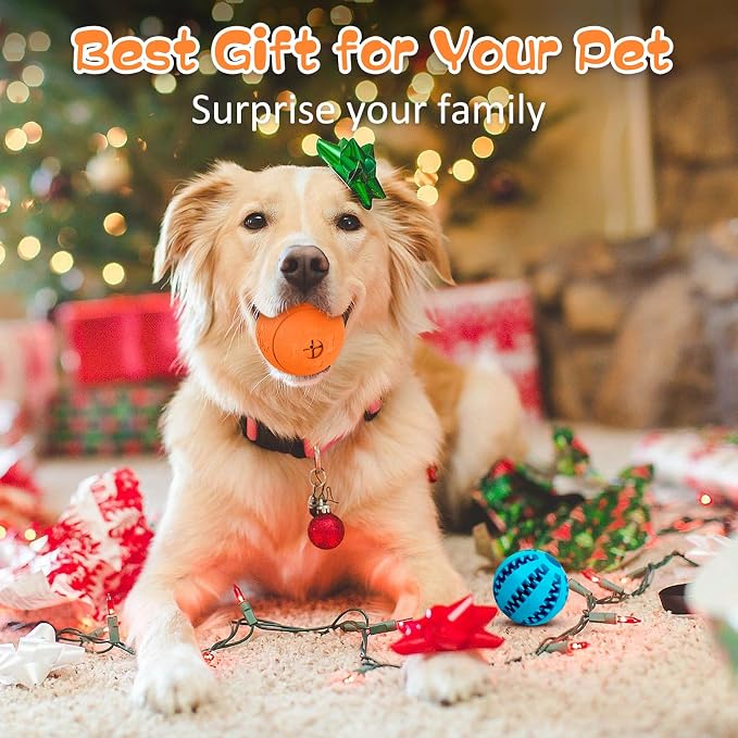 HIPPIH Dog Puzzle Toy 2 Pack, Interactive Dog Toys for Treat Dispensing | Durable Puppy Enrichment Toys, Dog Treat Ball for Teething, Slow Feeder, IQ Training, Blue-2.75'', Orange-3.14''