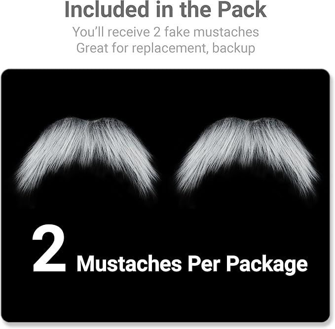 2Pcs Men Fake Mustache Realistic Mustaches Fake Facial Hair Beard for Cosplay Costume Halloween Parties
