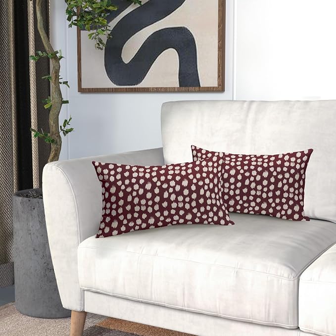 Sweetshow Burgundy Cream Dots Lumbar Pillow Covers 12x20 Set of 2 Boho Design Polka Dot Print Throw Pillows Modern Outdoor Decorative Pillowcase Rectangle Linen Cushion Cases Decor for Sofa Couch Bed