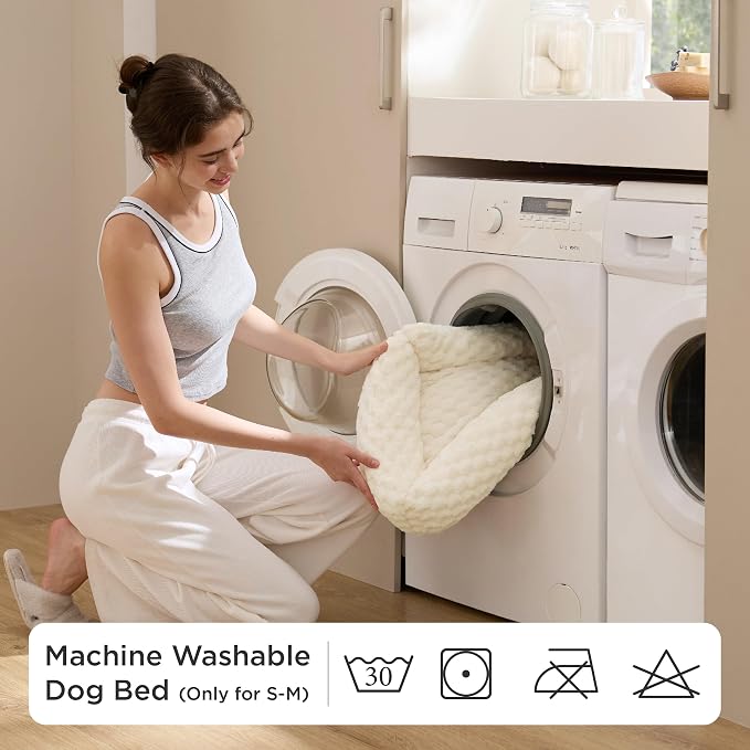 Bedsure Washable Cute Cat Bed for Indoor Cats & Kitten,20 Inch Camel Brown | Bubble Fleece Kitten Bed, Cuddler Cat Couch with Neck Bolster for Small Dogs, Machine Washable, Anti-Slip Base, Up to 8 lbs