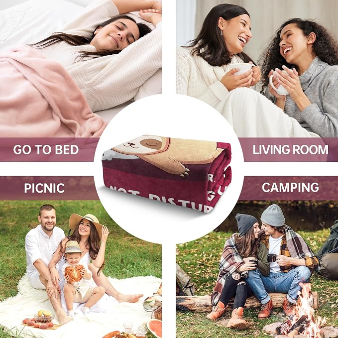 Leebbsin Funny Gifts for Grandma, Grandma Birthday Gift from Grandkids | Grandma is Charging Sloth Blanket 60" x 80" Burgundy, Grandmas Gift for Christmas Mothers Day, Soft Sloth Blanket for Grandma