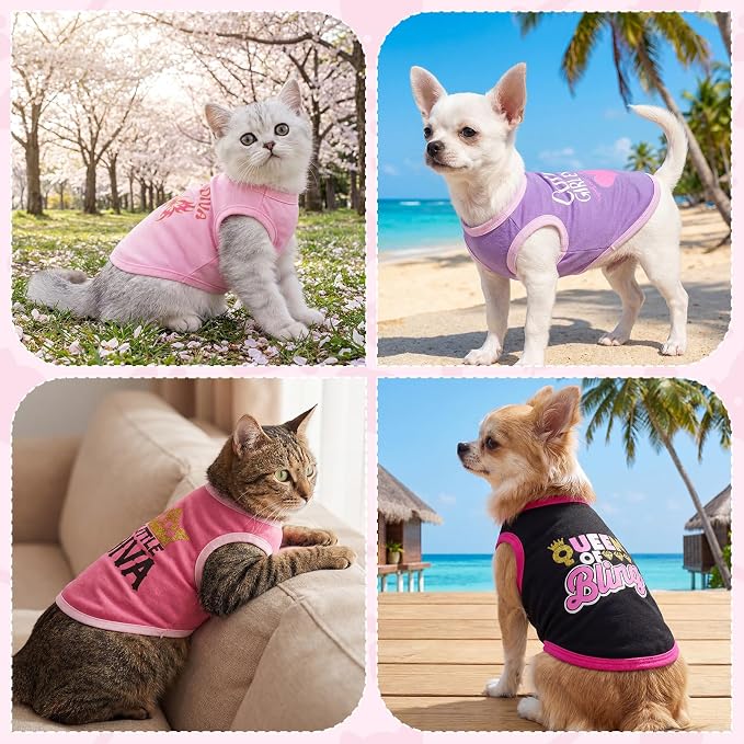 choyaxo 4pcs Dog Printed Shirts Cute Puppy Clothes Sleeveless Pet T Shirts for Small Medium Dogs Cats Summer