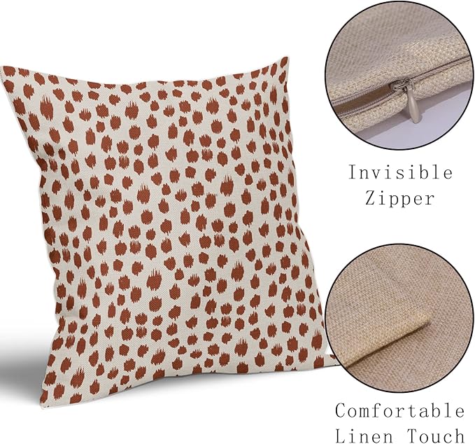 Burnt Orange Cream Pillow Covers 20x20 Set of 2 Boho Design Polka Dot Throw Pillows Modern Brush Strokes Print Decorative Outdoor Pillowcase Square Cushion Cover Linen Pillow Case for Sofa Couch Bed