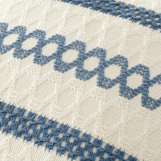 MIULEE Set of 2 Coastal Blue Boho Decorative Pillow Covers 18x18 Inch | Farmhouse Couch Throw Pillows, Modern Cotton Cushion Covers, Macrame Woven Spring Decor for Bed Sofa Chair