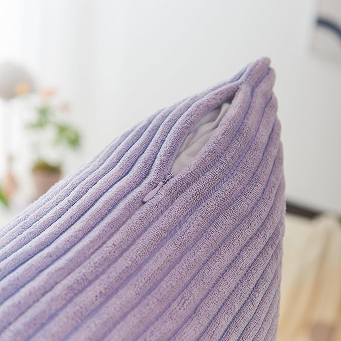 Home Brilliant Lavender Throw Pillows Cover Solid Supersoft Corduroy Handmade Decorative Velvet Pillow Cover for Bed, 18x18 Inch (45cm)