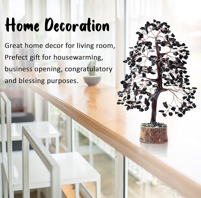 Crocon Black Tourmaline Tree of Life - Crystal Gemstone Chakra Healing Stone - Feng Shui Money Tree - Handmade Spiritual Crystal Gifts