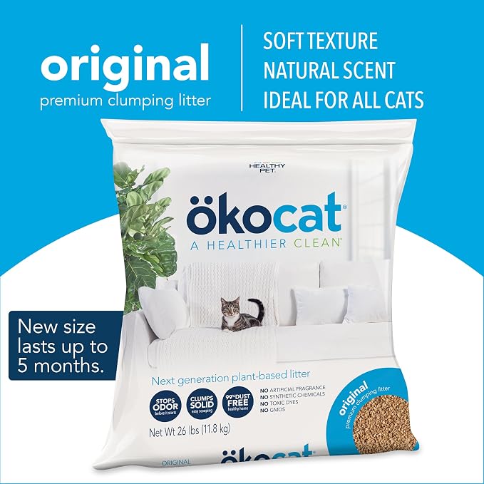 ökocat Original Natural Wood Clumping Cat Litter, Odor Control 26 lbs