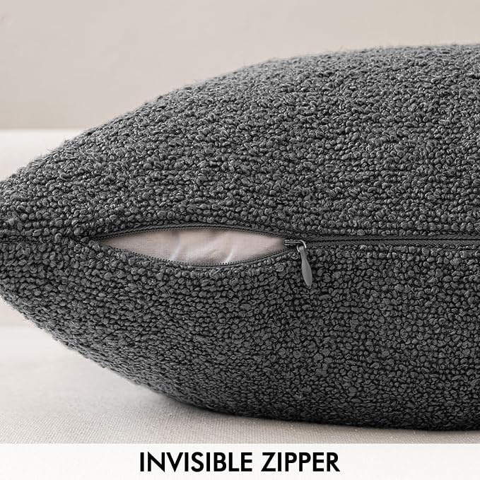 MIULEE 20x20 Decorative Lumbar Boucle Couch Pillow Covers Charcoal | Set of 2 Textured Neutral Throw Pillow Covers, Accent Solid Pillowcases, Sofa Living Room Home Decor