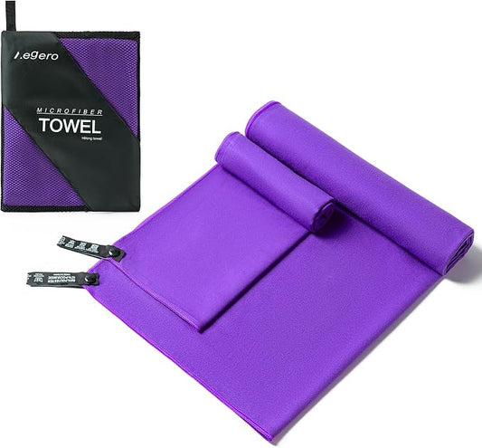 Aegero Camping Towel,2 Pack Microfiber Travel Sports Towel,Quick Dry-Super Absorbent-Ultra Compact-Ultra Soft-Lightweight.Suitable for Gym,Yoga,Trip,Beach,Shower,Backpacking,Pool(Deep Purple)