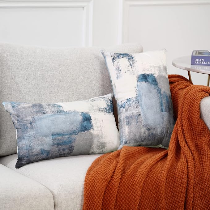 Throw Pillow Covers for Couch, 20x12 Inch, 2 Pack, Grey Blue | Decorative Throw Pillow Covers Cushion Covers for Couch Bedroom Sofa Living Room
