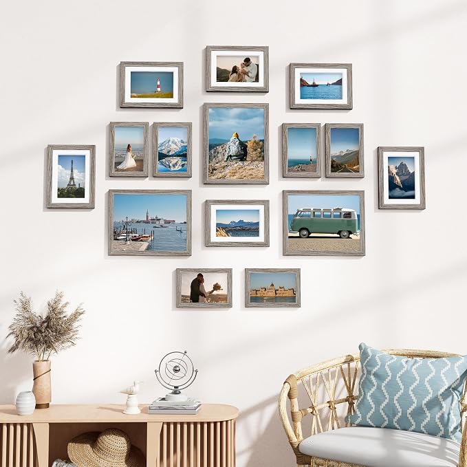 Vittanly 15 Pack Picture Frames Collage Wall Decor, Wall/Tabletop Display | Dark Grey, Multi-Size Gallery Wall Frame Set: 3pcs 8x10, 6pcs 5x7, 6pcs 4x6. Picture Frame Set for Family