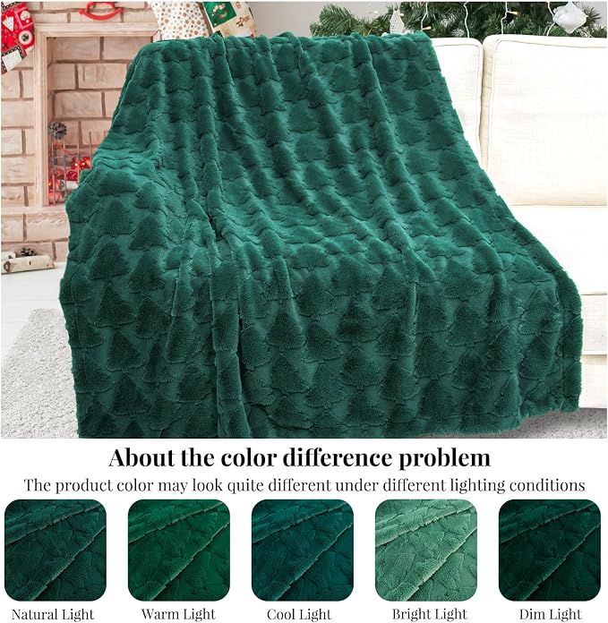 Green Christmas Throw Blanket - Christmas Blankets and Throws Green Gifts for Men Women - Soft Cozy Fuzzy Faux Fur Throw Blanket 50x60 Inch Xmas Decorations for Room Couch Sofa Bed
