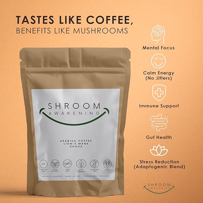 Stop Wasting Mornings Feeling Tired | Mushroom Coffee with Lion’s Mane & Chaga for Long-Lasting Energy, Focus & Wellness | Natural & Jitter-Free | 10oz