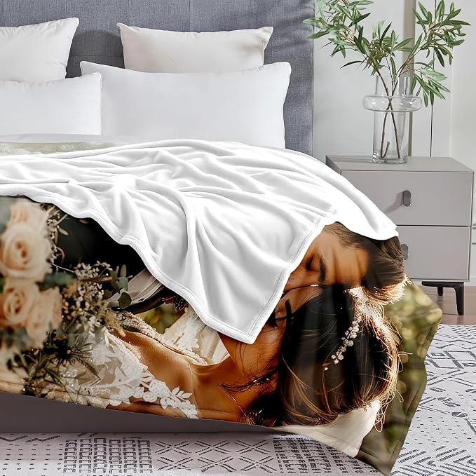 Yofair Ships Next Day, Custom Blanket with Picture Wedding Anniversary Valentines Day Gifts for Him Her Personalized Photo Blankets I Love You Couple Gift for Women Boyfriend Girlfriend Wife Husband