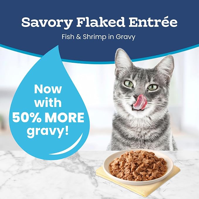 Blue Buffalo Tastefuls Fish & Shrimp Flaked Wet Cat Food, 3 oz, 4 ct | Real Fish First, Entrée in Gravy, No Chicken By-Product, Corn, Wheat, or Soy