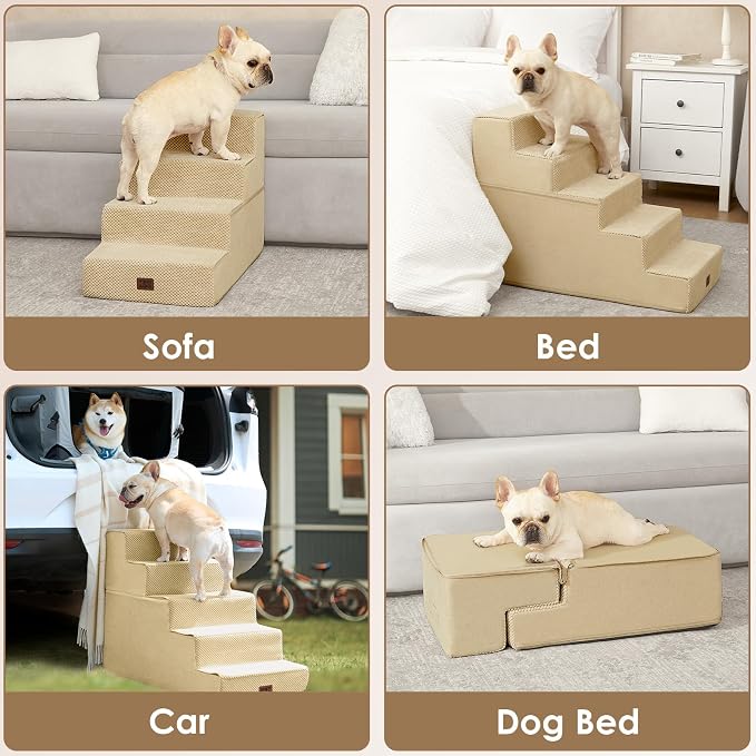 EHEYCIGA Dog Stairs for High Bed 22.5" H, 5-Step Dog Steps, Graige | Pet Steps for Small Dogs and Cats for Bed, Non-Slip Balanced Pet Ramp Indoor