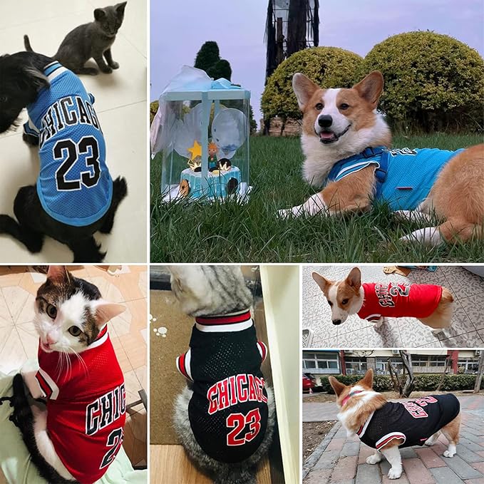 Dog Basketball Jersey Clothes Boy Girl Pet Vest Puppy Shirt Apparel Cute Outfit Summer Cotton Tshirt Female for Large Dogs, Medium & Small Chihuahua,Yorkies RED+BLACK 13.78in ,Chest 18.9in