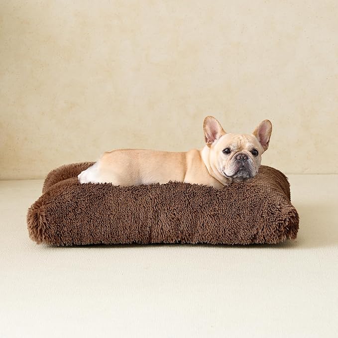 EHEYCIGA Fluffy Dog Crate Bed for Medium Dogs, Plush Crate Pad, Coffee | Calming Anti Anxiety Medium Dog Bed, Washable Soft Warm Faux Fur Crate Mat with Non-Slip Bottom