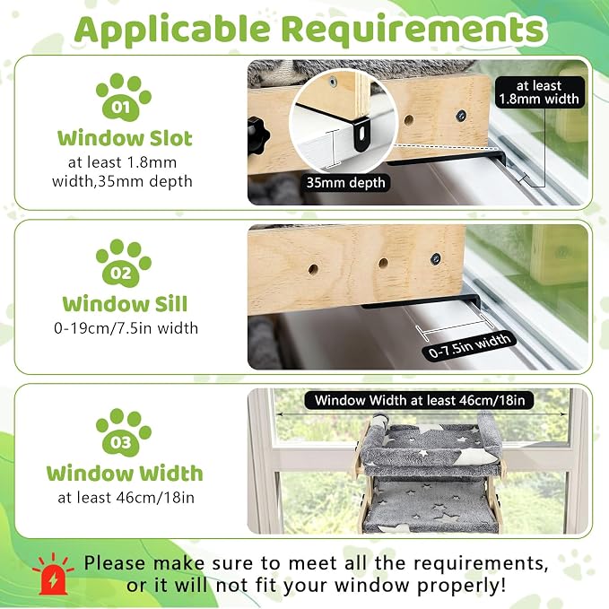 Cat Window Perch, Glow in The Dark Cordless Pet Hammock Bed for Window | Double Layer Cat Window Perch, Adjustable Wooden Window Cats Bed, Removable Cover, Indoor Cats Window Sill Cat Bed