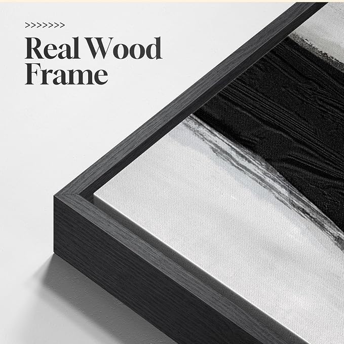 Large Framed Black and White Abstract Wall Art for Living Room, 2 Piece Modern Canvas Prints Wall Paintings Artwork for Walls, Minimalist Black Lines Pictures for Hallway Office Wall Decor 24x36 In