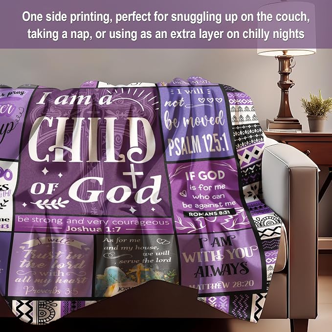 Christian Gifts for Women, Baptism Gifts for Girl, Religious Gift for Women, Christian Gift for Birthday Christmas Mothers Day - I Am A Child of God Purple Blanket（50 * 60in）