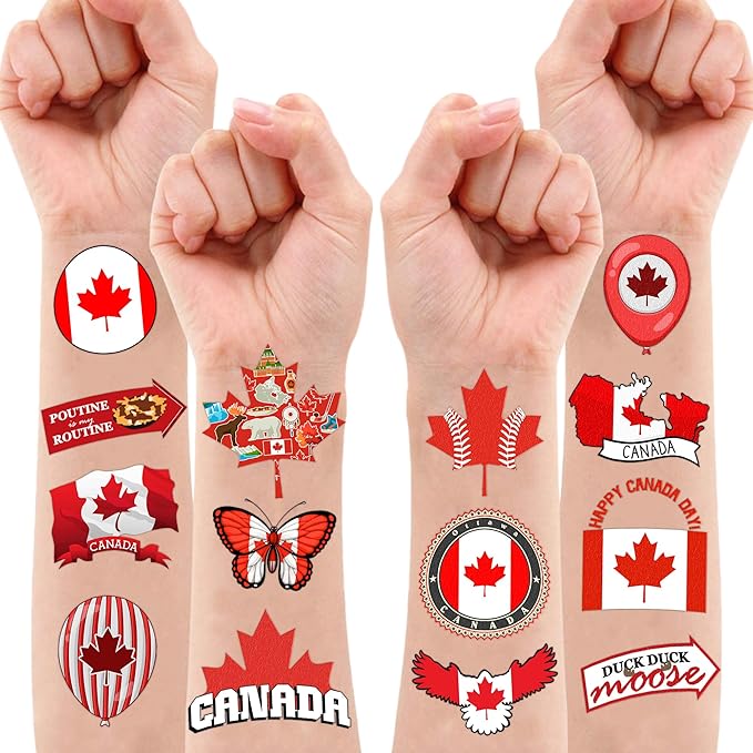 Canada Temporary Tattoos Happy Canada Day Party Decorations Favors Supplies Themed Cute Stickers 10 Sheets 100 PCS Gifts for Baby Girls Boys Class School Carnival