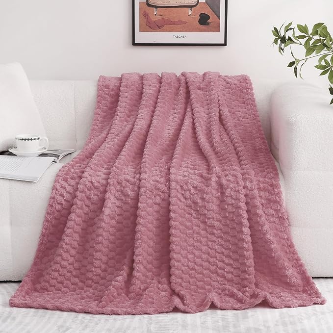 Dusty Pink Throw Blanket 60"×80" Gifts for Mom Fuzzy 3D Jacquard Decorative | Flannel Fleece Super Soft Plush Cozy Blanket for Couch Sofa Chair Lightweight