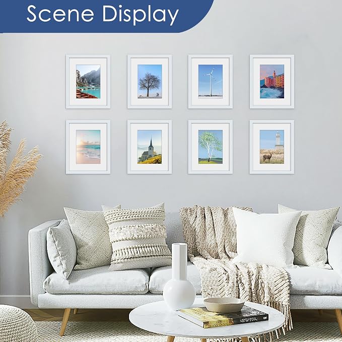 8x10 Picture Frame Set of 6, Wall or Tabletop Display, Blue | Display 5x7 with Mat or 8x10 Without Mat, Horizontal or Vertical, Gallery Wall Frame Set for Wedding & Room & Home Decor