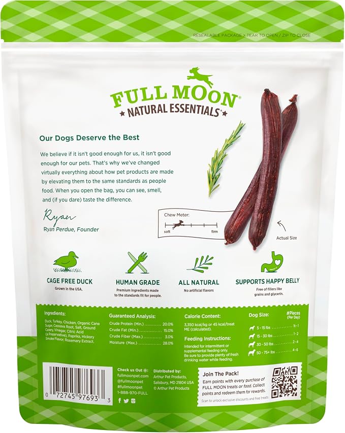 Full Moon® Essential Duck Savory Sticks Dog Treats 14 oz | Human Grade, No corn, No wheat, No soy, Glycerin Free, Made in the USA