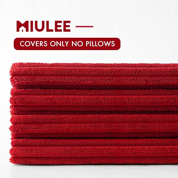 MIULEE Soft Corduroy Decorative Throw Pillow Covers Christmas Red 18x18 | Set of 4, Mordern Nordic Christmas Decor, All Same Color Set, Boho Farmhouse Cushion Covers for Couch Bed Sofa Living Room