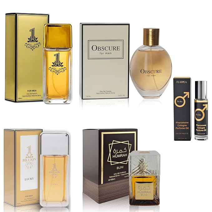 Men's Cologne Gift Set - Variety Pack of 4 Long Lasting Fragrances with 10ml Pheromone Cologne (1 Billion/1 Billion Lucky/Humrah Buni/Obscure Men)