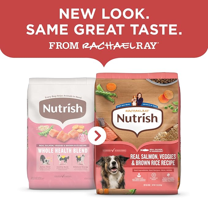 Nutrish Rachael Ray Adult Dry Dog Food Real Salmon, Veggies & Brown Rice Recipe, 4.5 lb. Bag (Pack of 2)