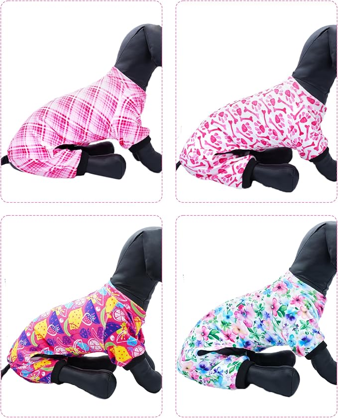 PET SHOW 4 Pack Girl Fleece Dog Pajamas Warm for Large Dogs | Soft stretchy dogs onesies,female pink pjs with sleeve,holiday jumpsuit costume for medium pets,XL