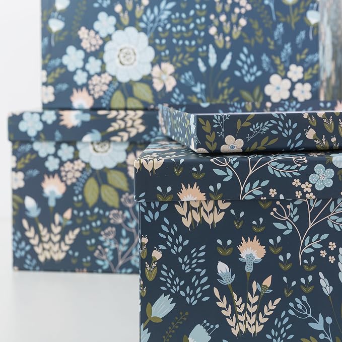 Soul & Lane - Nightfall Bloom Decorative Storage Boxes with Lids, Set of 3 | Large Nesting Cardboard Keepsake Boxes for Photos and Memories, Floral Photo Storage Containers for Home Decor